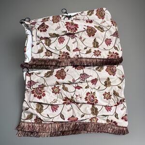 Embroidered Fabric 2 Custom Made Jacobean Floral Fringe Valance Beige Red Gold